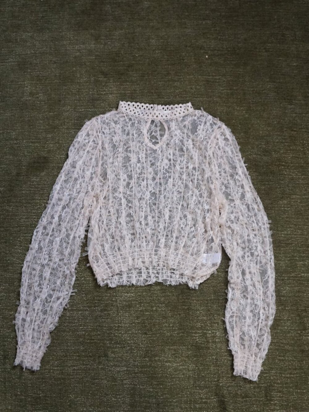 Peach cream mesh long sleeve top best fit M - Picture 1 of 5